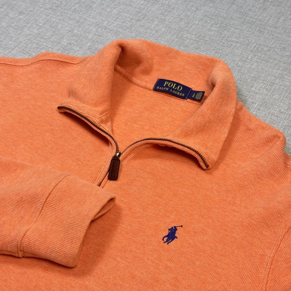 Polo Ralph Lauren 1/4 Zip Sweater Pullover Mens Large Orange Cotton Collared
